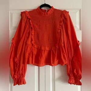 Farm Rio Cotton Ruffled Orange Blouse